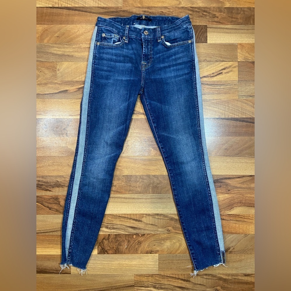 7 For All Mankind Ankle Skinny Jeans Size 26 Reverse Step Side Panel Mojave Dusk - Picture 3 of 9